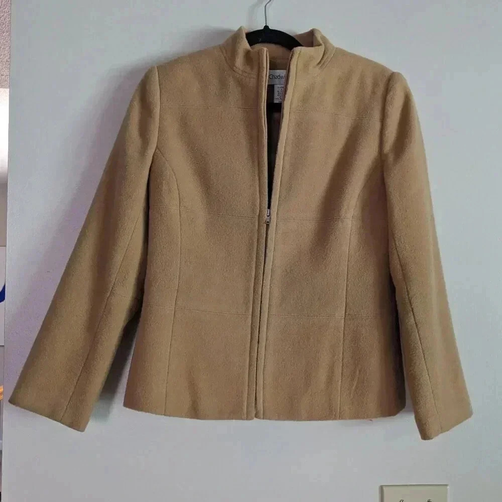 Chadwicks Women's Wool Blend Blazer Jacket Academia Careerc4 Zip up Tan Comfy